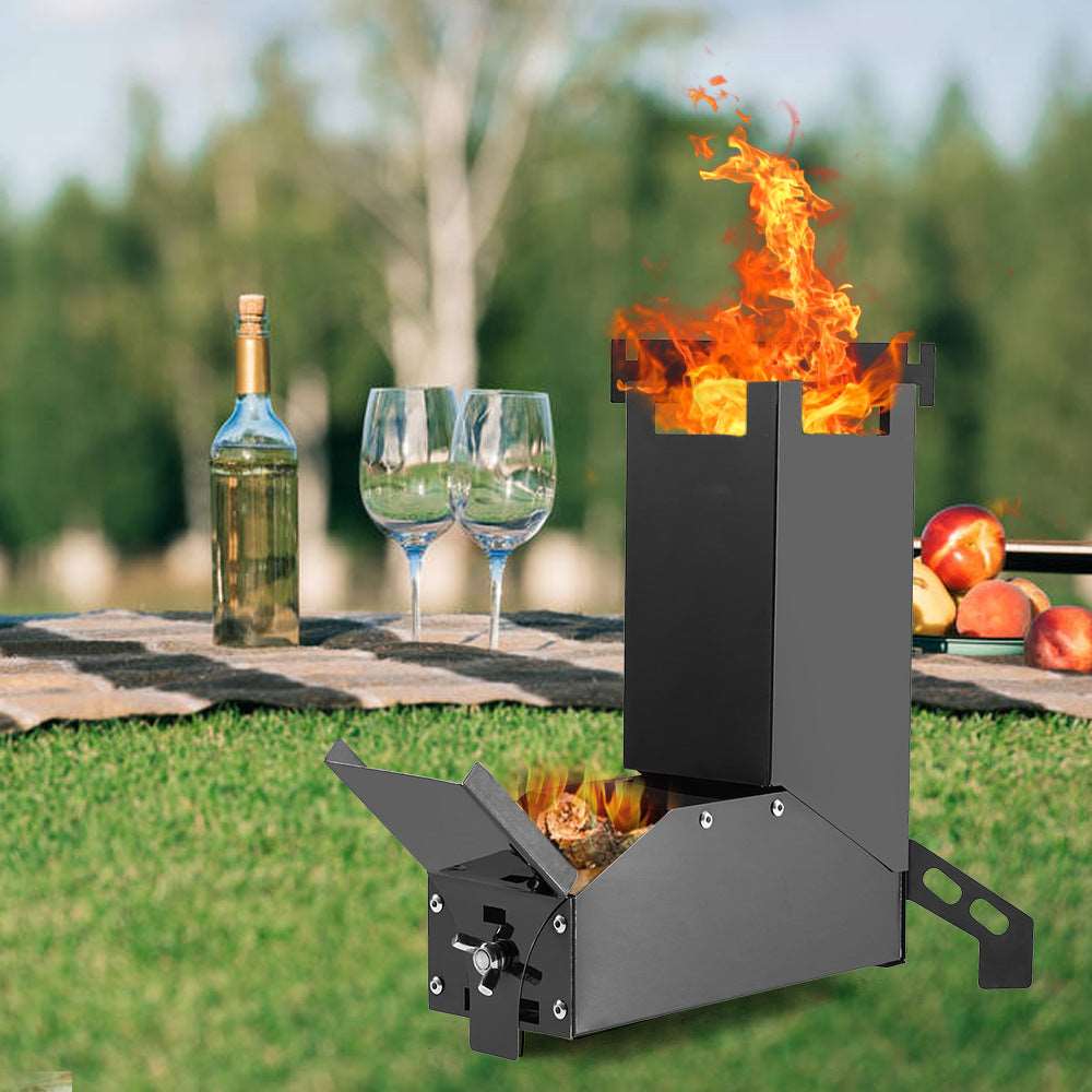 Black Titanium Portable Stainless Steel Folding Camping BBQ Wood Stove smart safari