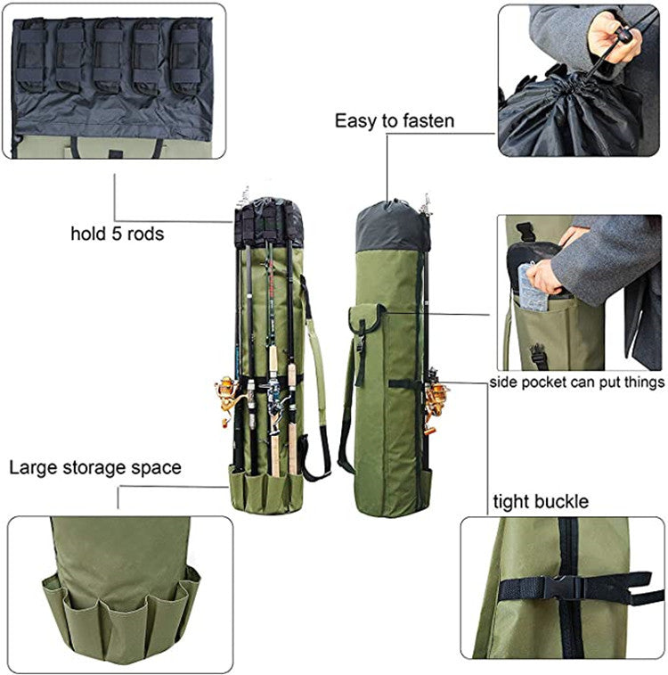 Cylinder Outdoor Fishing Bag Multifunctional Fishing Rod Bag Sea Rod Fishing Gear Storage Bag smart safari