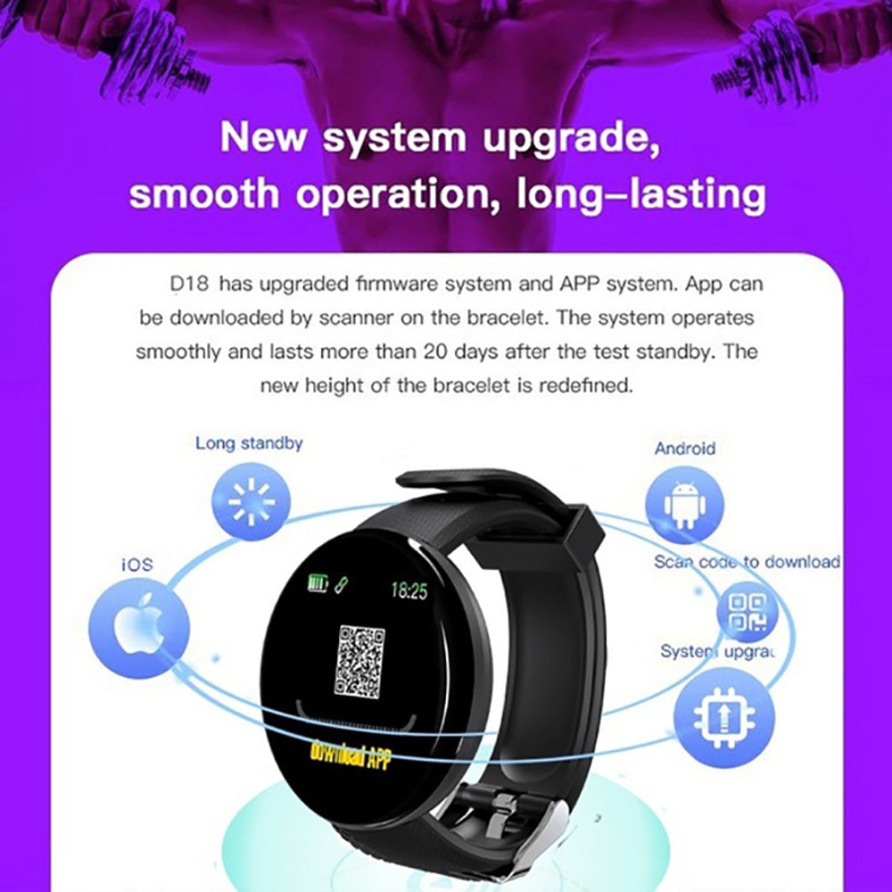 D18 Bluetooth Smart Watch, Men Women Blood Pressure Heart Rate Monitor Smart Watch, Pedometer Sport Tracker Smart Band For Android IOS smart safari