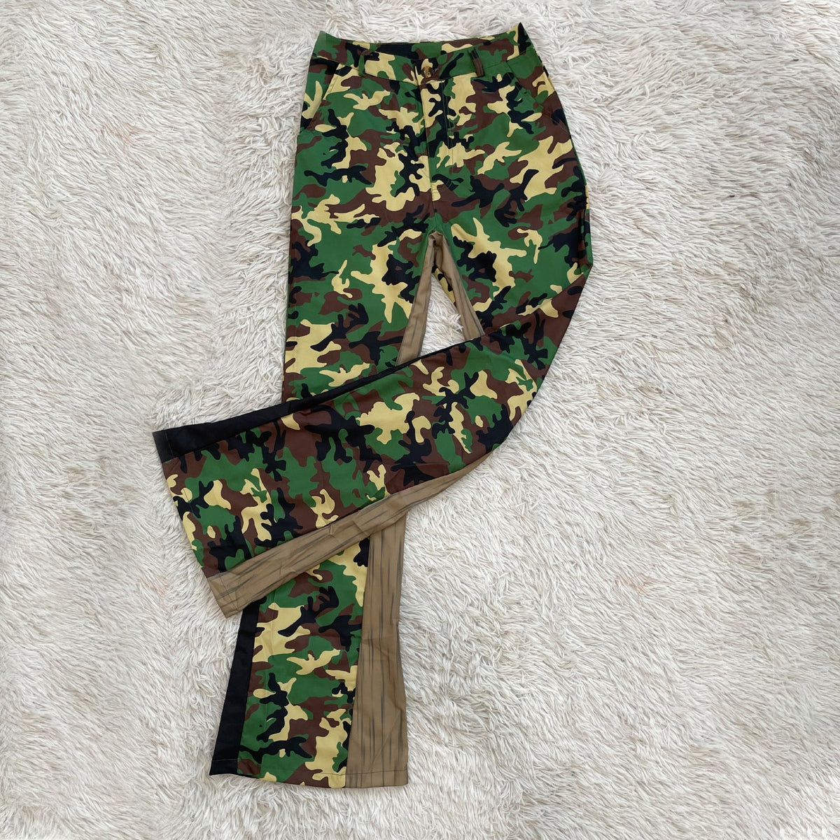 European And American Camo Stitching Flared Pants smart safari