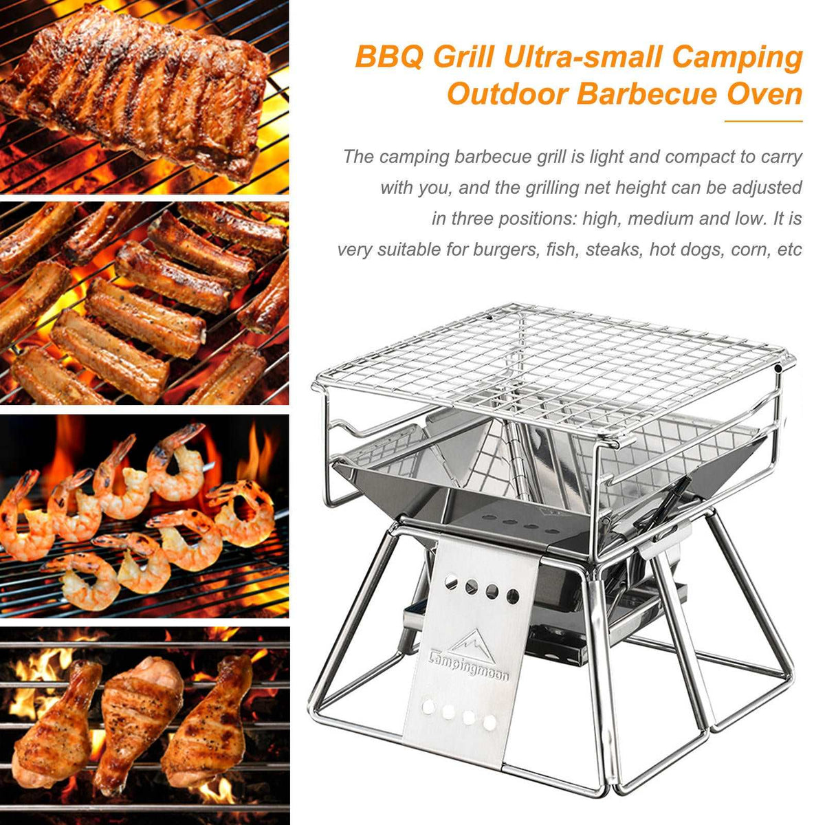 Portable Stainless Steel BBQ Grill Non-stick Surface Folding Barbecue Grill Outdoor Camping Picnic Tool smart safari