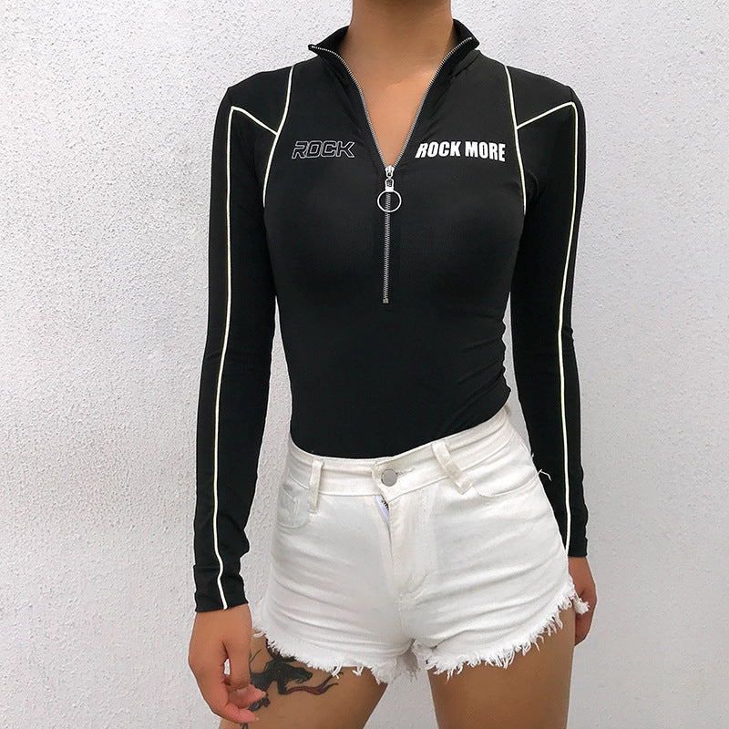 Rockmore Reflective Line Bodysuit Women Moto & Biker Turtleneck Jumpsuit smart safari