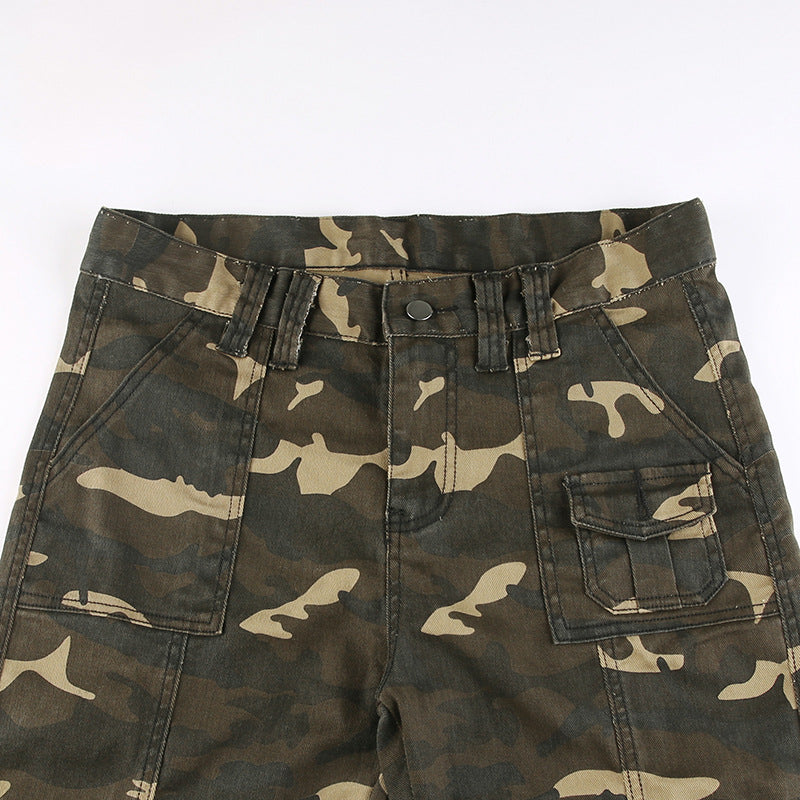 Stylish High Waist Slim Fit Camo Cargo Pants smart safari