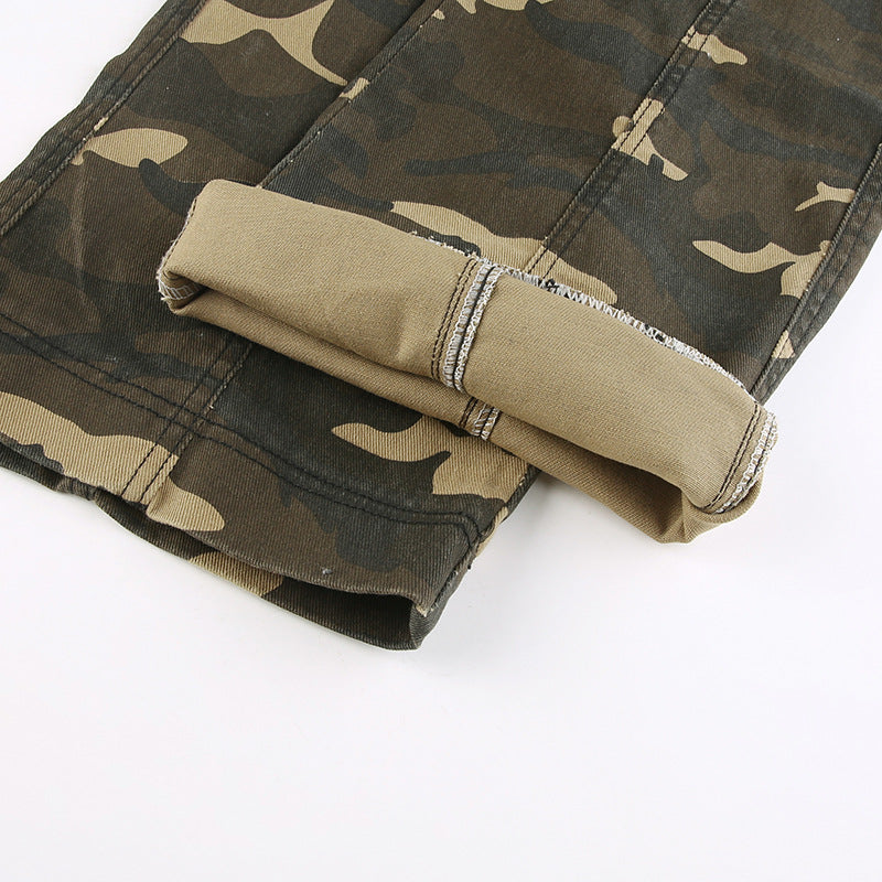 Stylish High Waist Slim Fit Camo Cargo Pants smart safari