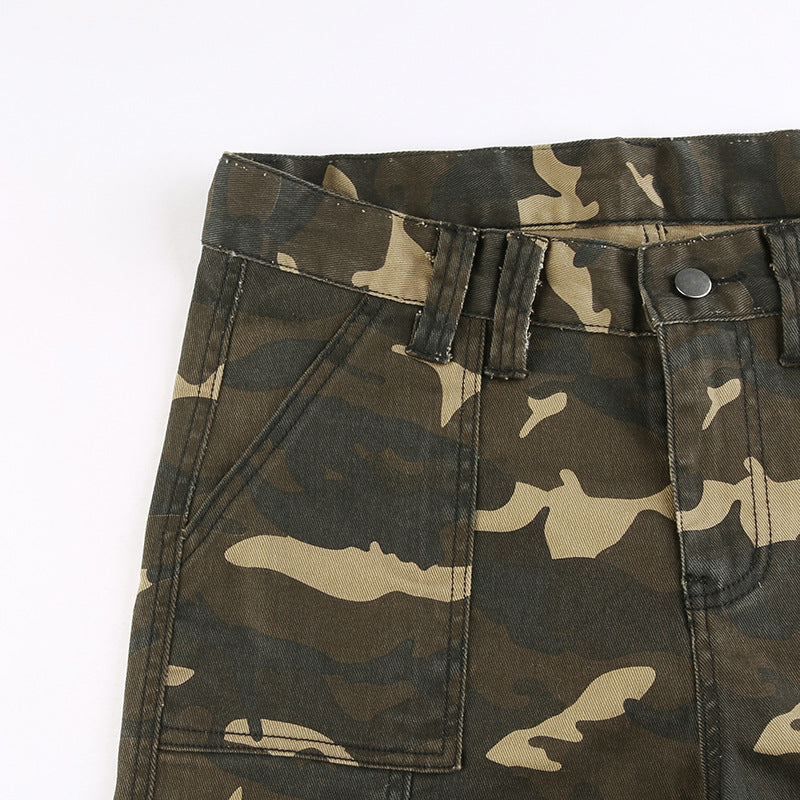 Stylish High Waist Slim Fit Camo Cargo Pants smart safari