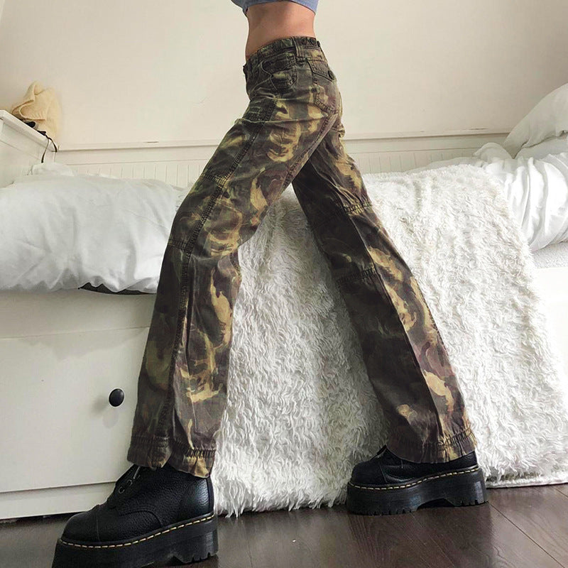 Stylish High Waist Slim Fit Camo Cargo Pants smart safari