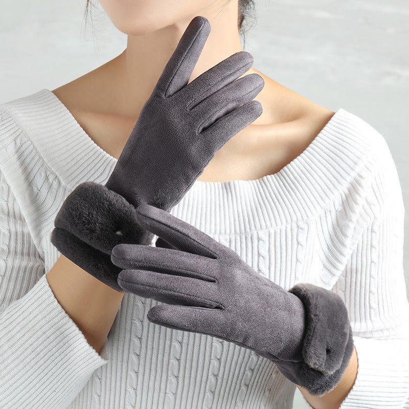 Suede Glove Warm Finger Gloves smart safari