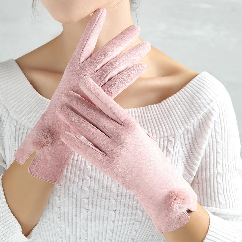 Suede Glove Warm Finger Gloves smart safari