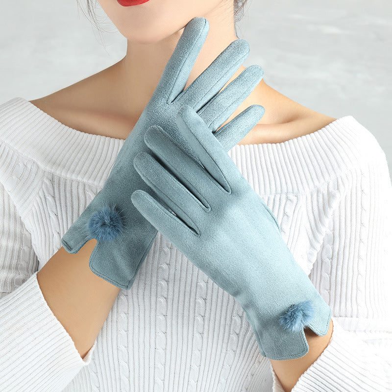 Suede Glove Warm Finger Gloves smart safari