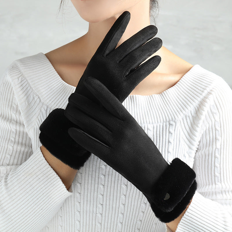 Suede Glove Warm Finger Gloves smart safari