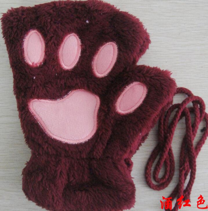 Winter Lovely Half Cover Paw Bear Cat Claw Gloves Short Finger smart safari