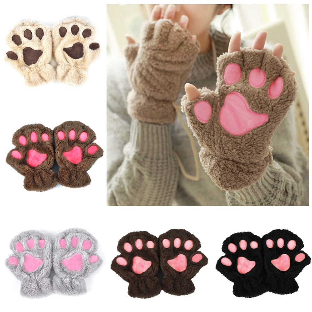 Winter Lovely Half Cover Paw Bear Cat Claw Gloves Short Finger smart safari