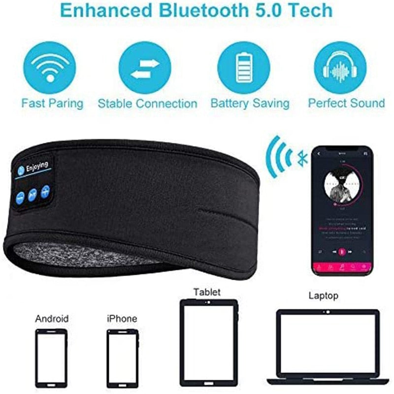 Wireless Bluetooth Sleeping Headphones Headband Thin Soft Elastic Comfortable Music Ear Phones Eye Mask For Side Sleeper Sports smart safari