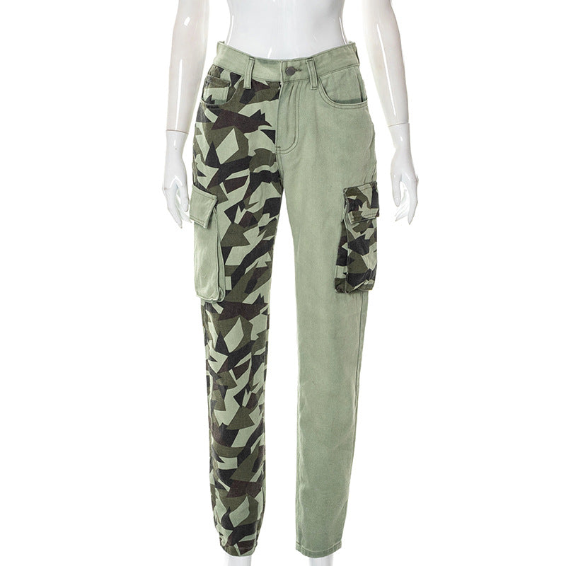 Women's Colorblock Slim Fit Camo Jeans smart safari