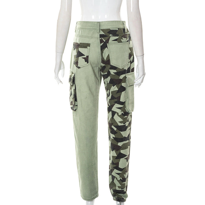 Women's Colorblock Slim Fit Camo Jeans smart safari