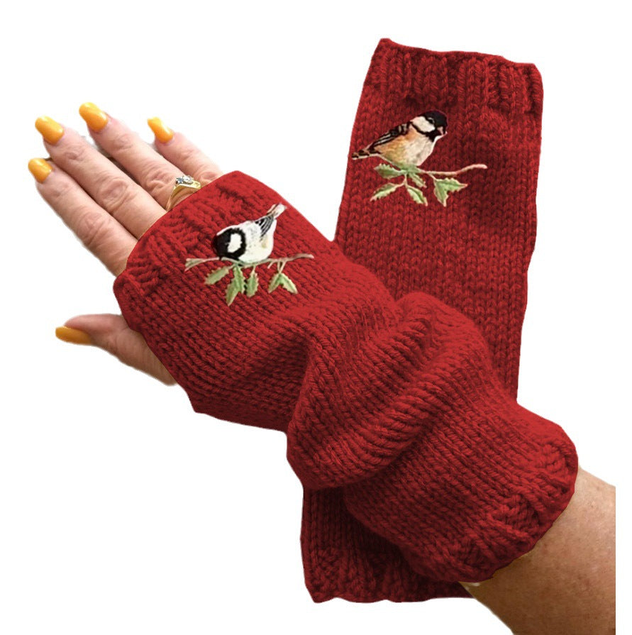 Women's Open Finger Gloves Knitted Warm Half Finger smart safari