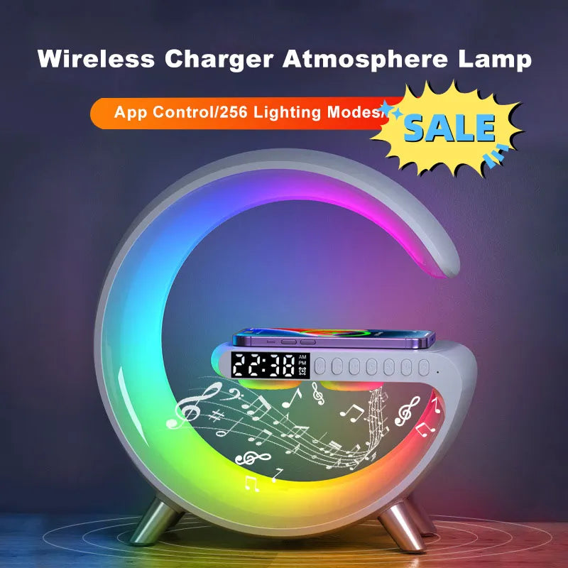 2023 New Intelligent G Shaped LED Lamp Bluetooth Speake Wireless Charger Atmosphere Lamp App Control For Bedroom Home Decor smart safari