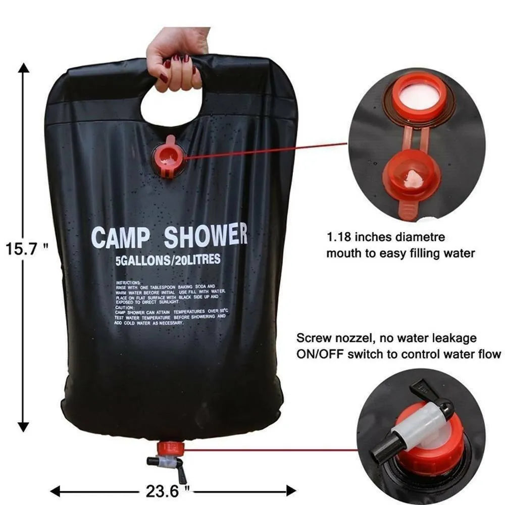 20L Camping Shower Portable Compact Solar Sun Heating Bath Bag Outdoor Travel smart safari